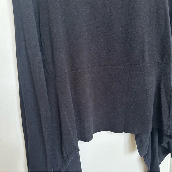 WHBM Silk Blend Open Waterfall Front Cardigan Sweater Ribbed Knit Solid Black - Picture 5 of 7